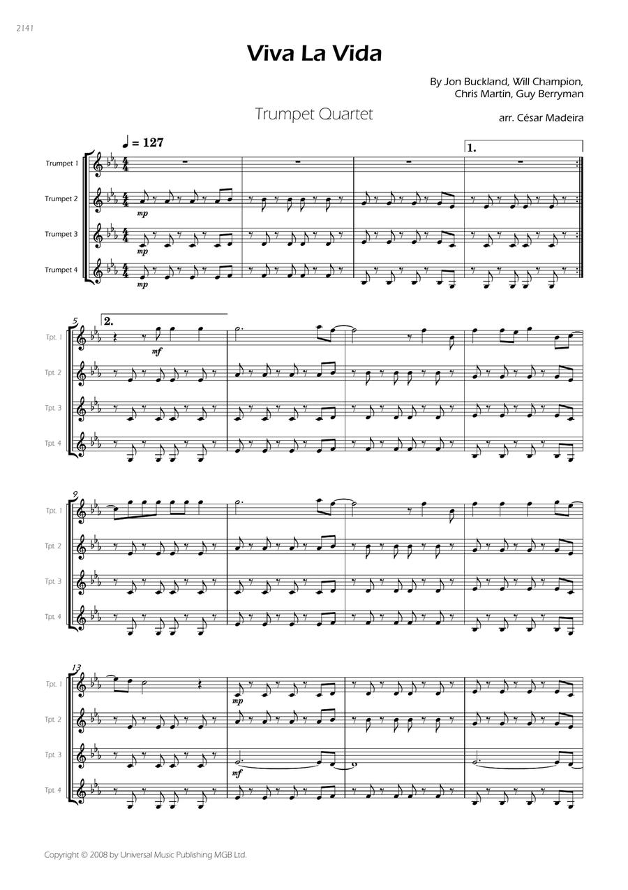 Viva La Vida - Score Only Brass Quartet scores gallery preview page 3