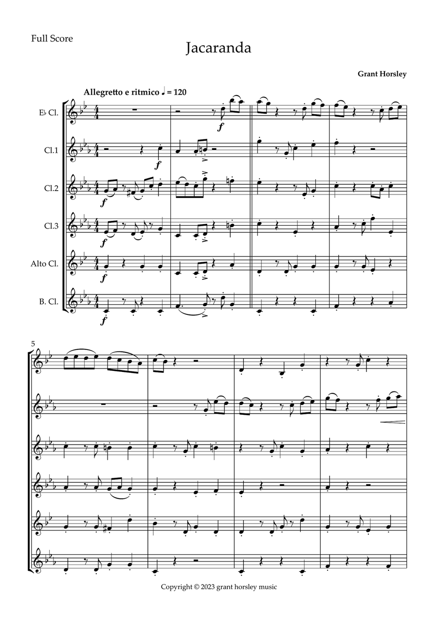 Jacaranda. Original Tango for Clarinet Choir Clarinet Choir scores gallery preview page 2