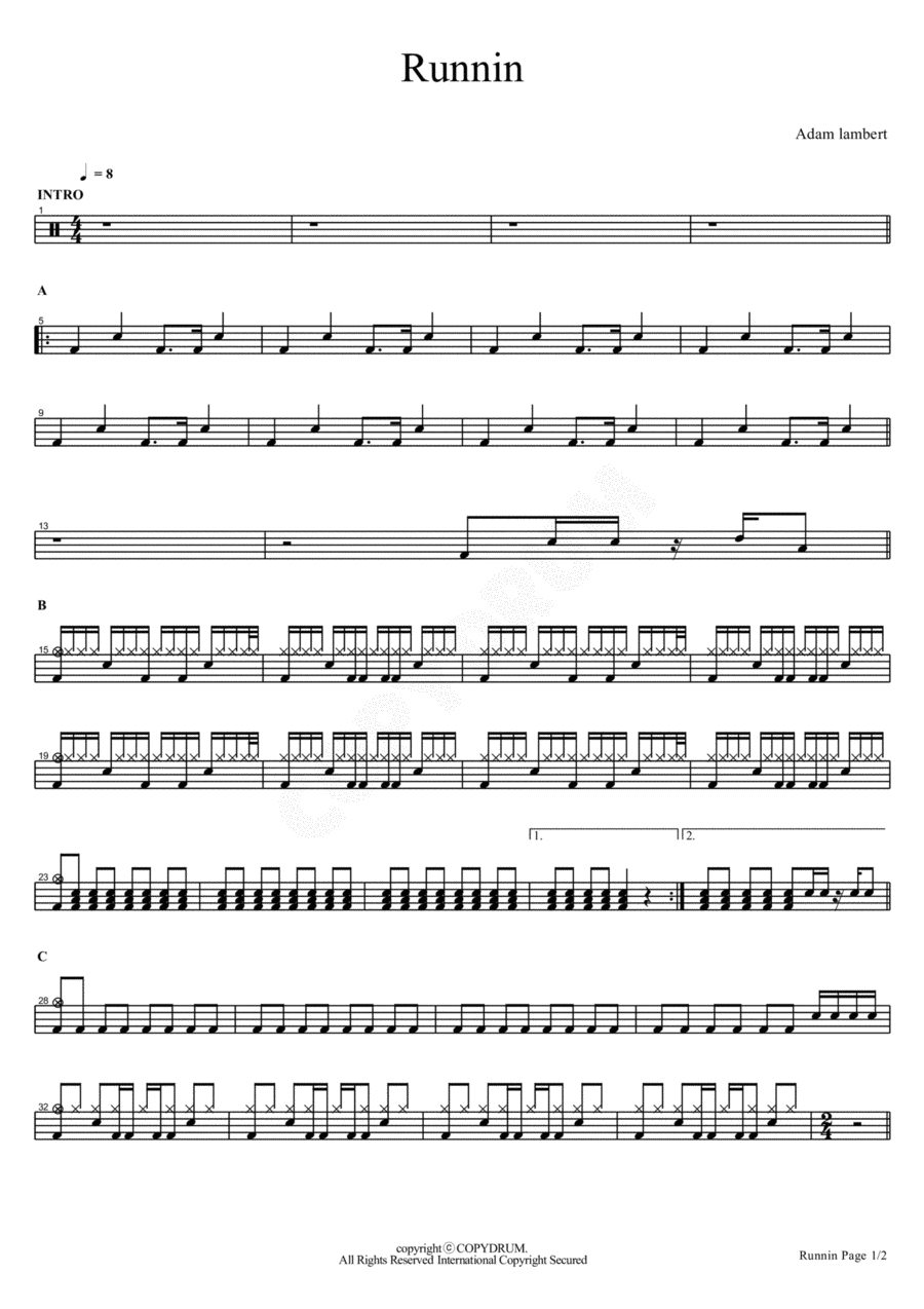 Runnin' Drum Set scores gallery preview page 1