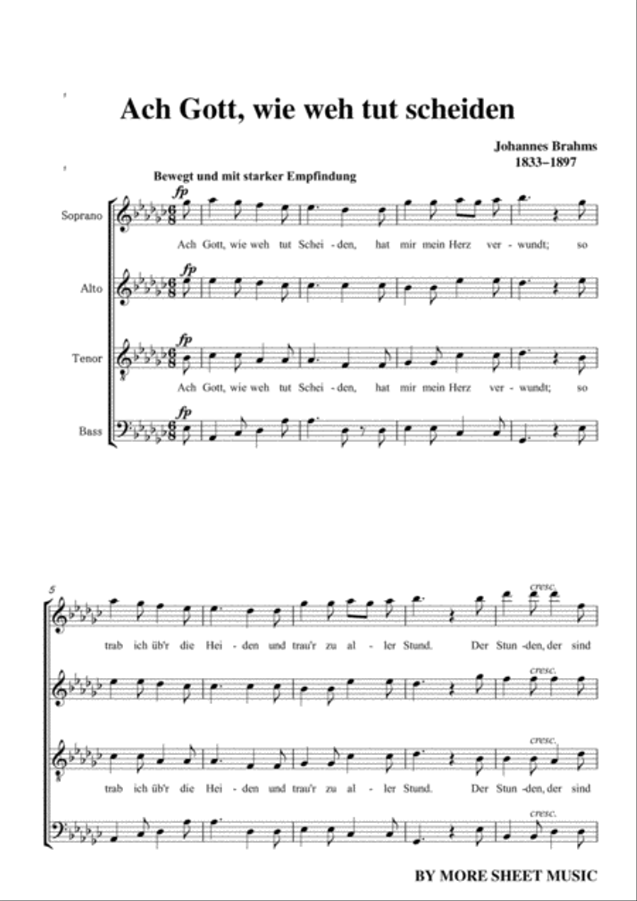 Brahms-Ach Gott,wie weh tut scheiden,WoO 33 No.17,from '49 Deutsche Volkslieder,WoO 33',in e flat mi Bassoon scores gallery preview page 3