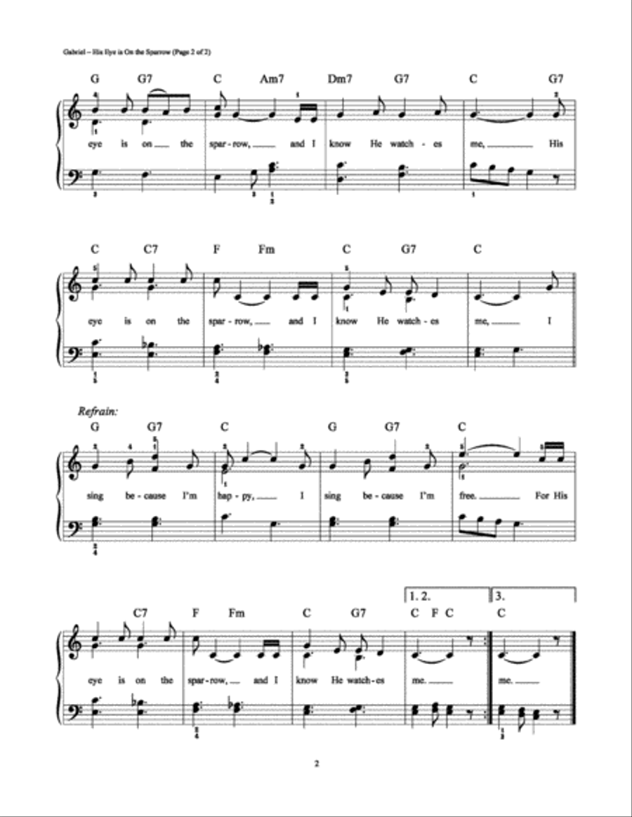 His Eye Is On the Sparrow Easy Piano scores gallery preview page 2
