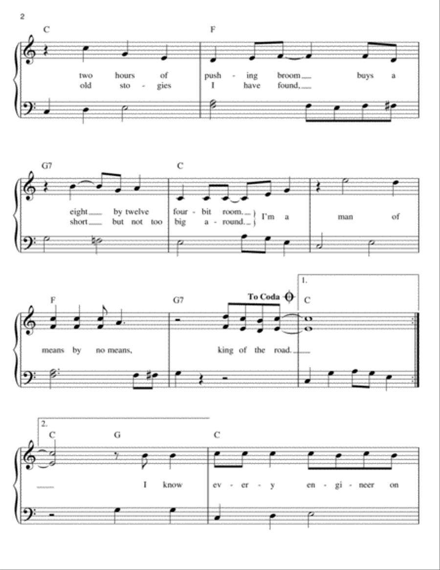 King Of The Road King Of The Road Easy Piano scores gallery preview page 2