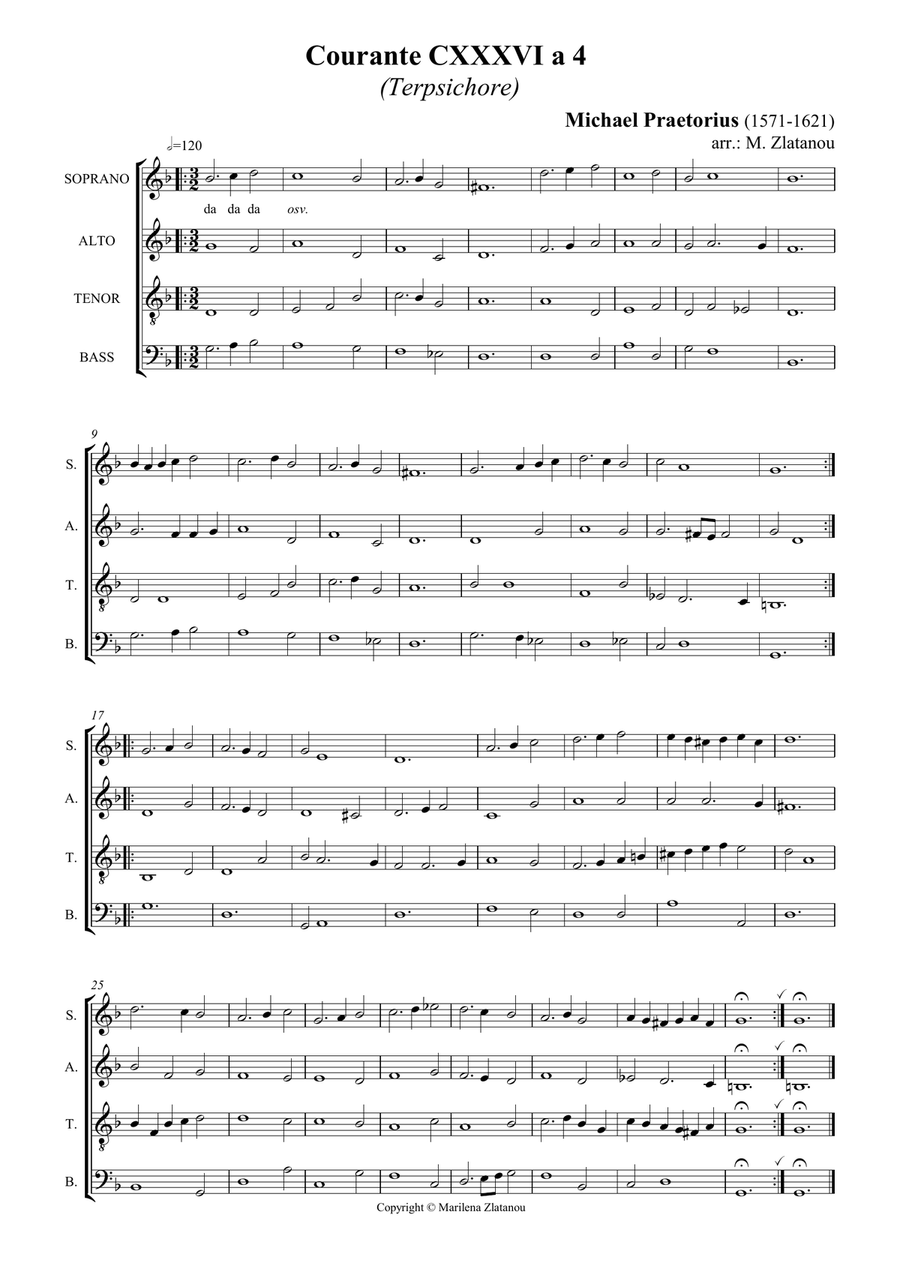 M. Praetorius: Five Dances from TERPSICHORE, for SATB choir a cap. 4-Part scores gallery preview page 4