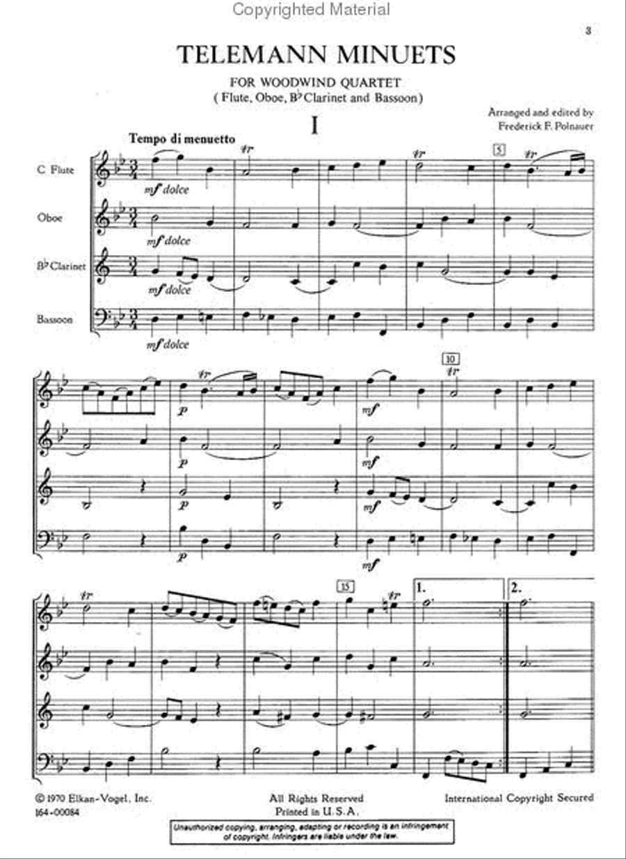 Telemann Minuets Woodwind Quartet scores gallery preview page 2