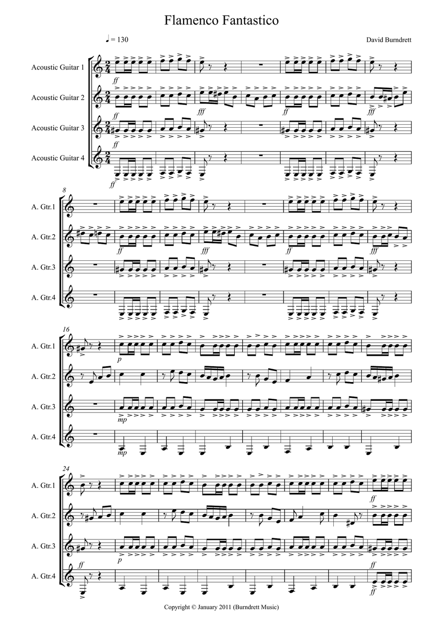 Flamenco Fantastico for Guitar Quartet Guitar Ensemble scores gallery preview page 1