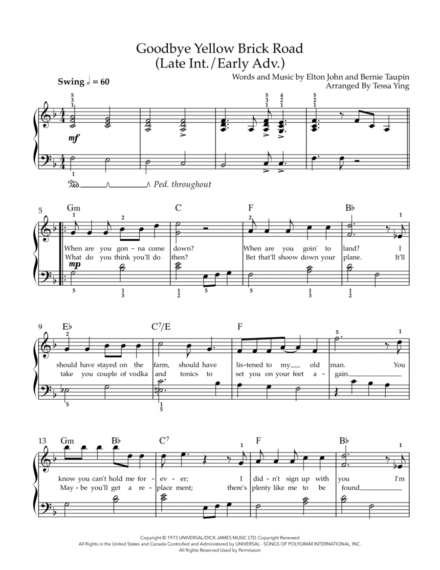 Goodbye Yellow Brick Road Piano Solo scores gallery preview page 1