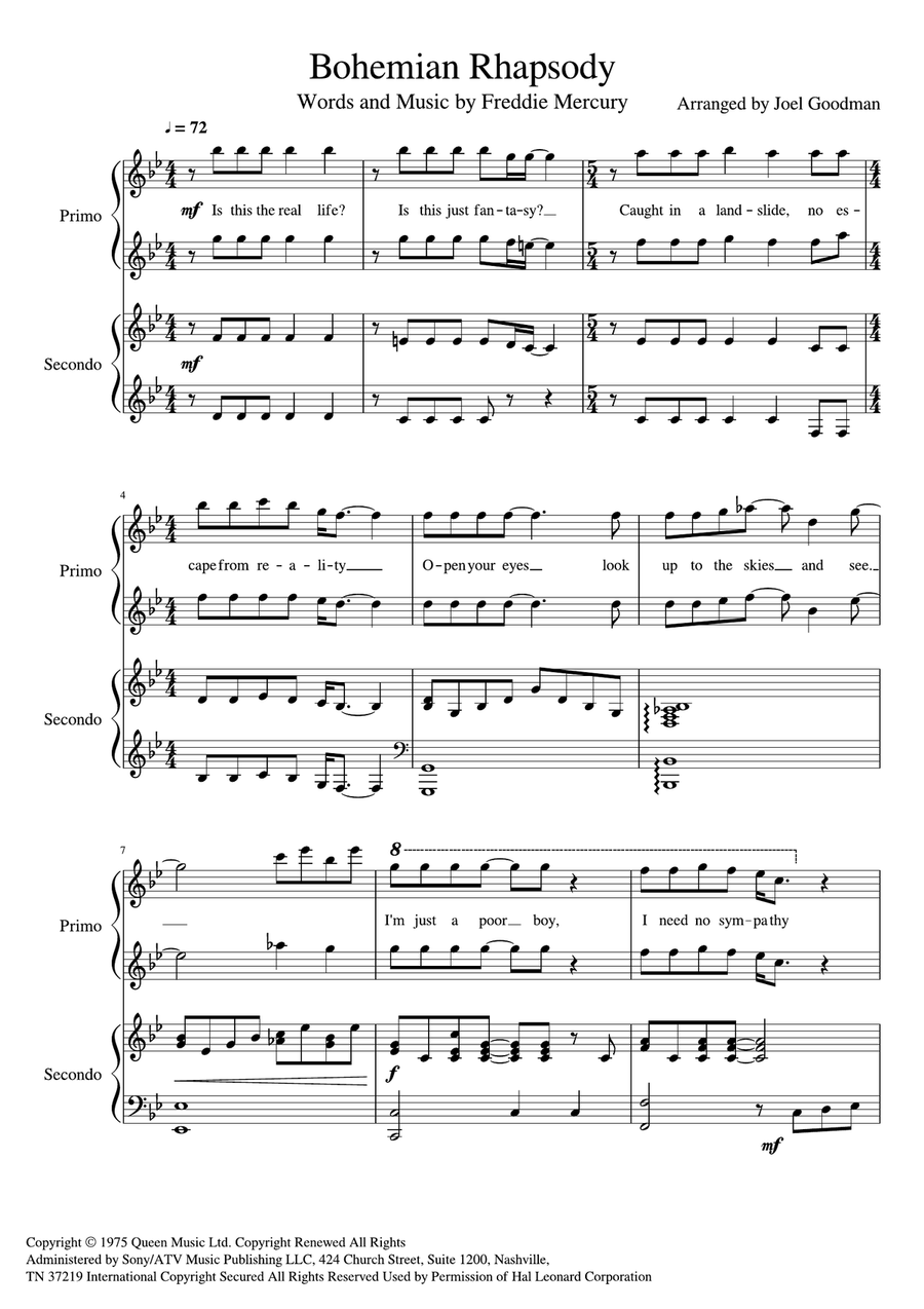 Bohemian Rhapsody Bohemian Rhapsody Piano scores gallery preview page 1