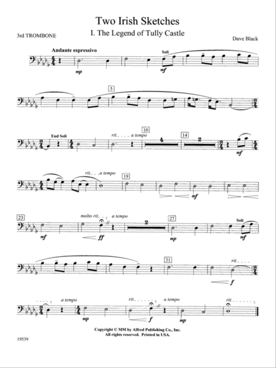Two Irish Sketches: 3rd Trombone Concert Band scores gallery preview page 1