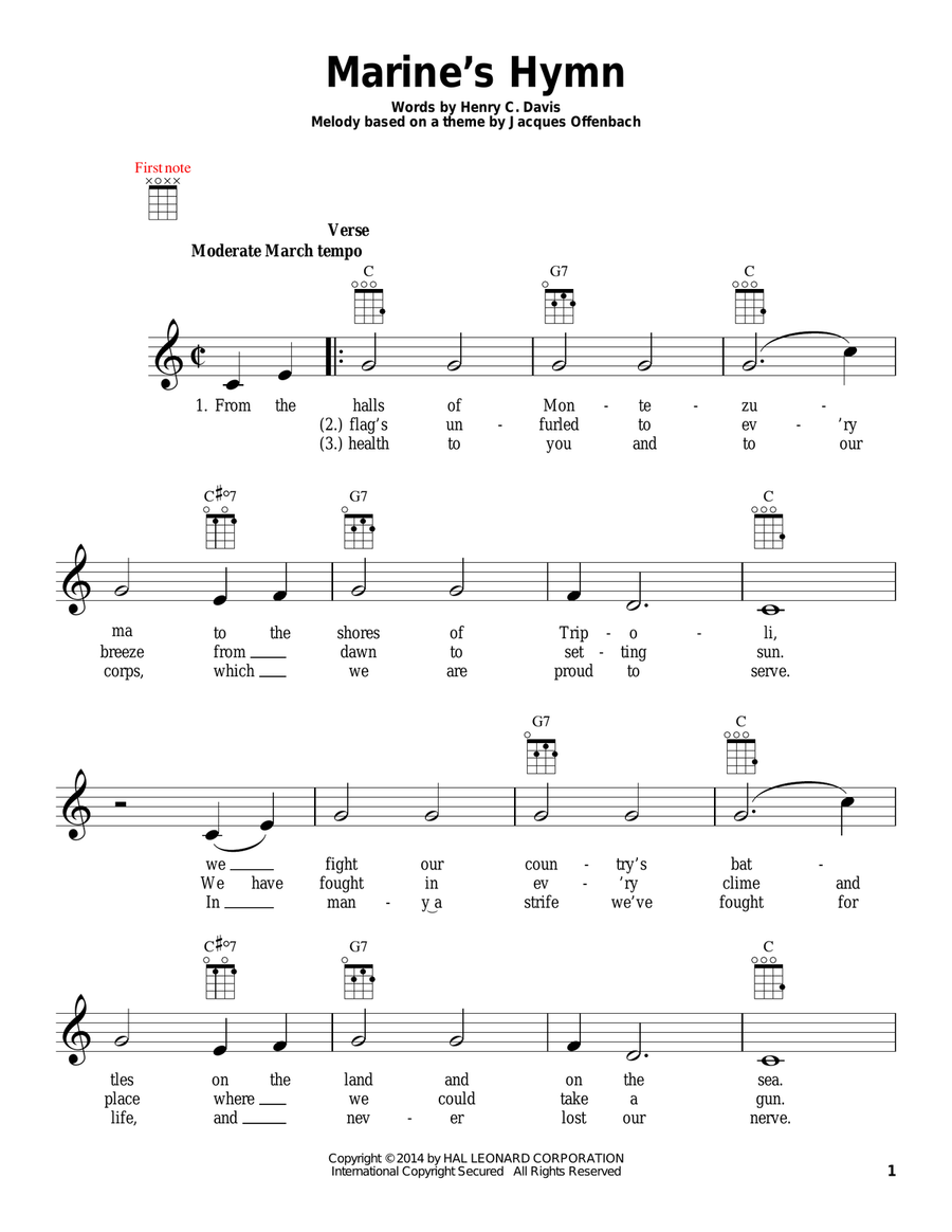 Marine's Hymn Marine's Hymn Ukulele scores gallery preview page 1