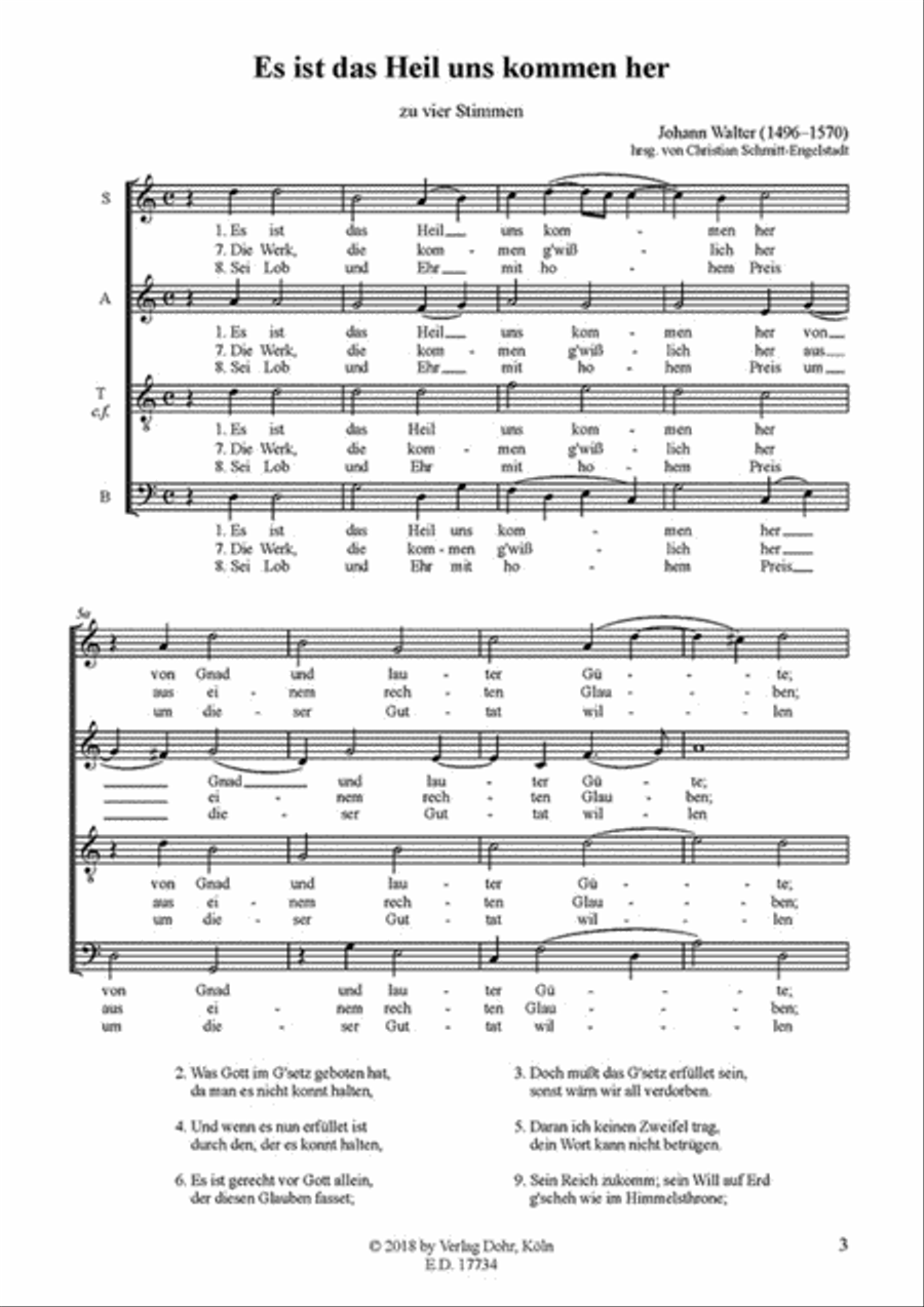 Es ist das Heil uns kommen her zu vier Stimmen (SATB) (aus dem "Geistlichen Gesangbüchlein")
