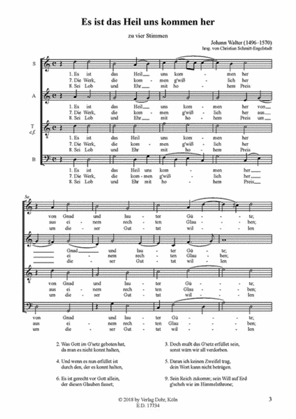 Es ist das Heil uns kommen her zu vier Stimmen (SATB) (aus dem "Geistlichen Gesangbüchlein") Choir - Sheet Music