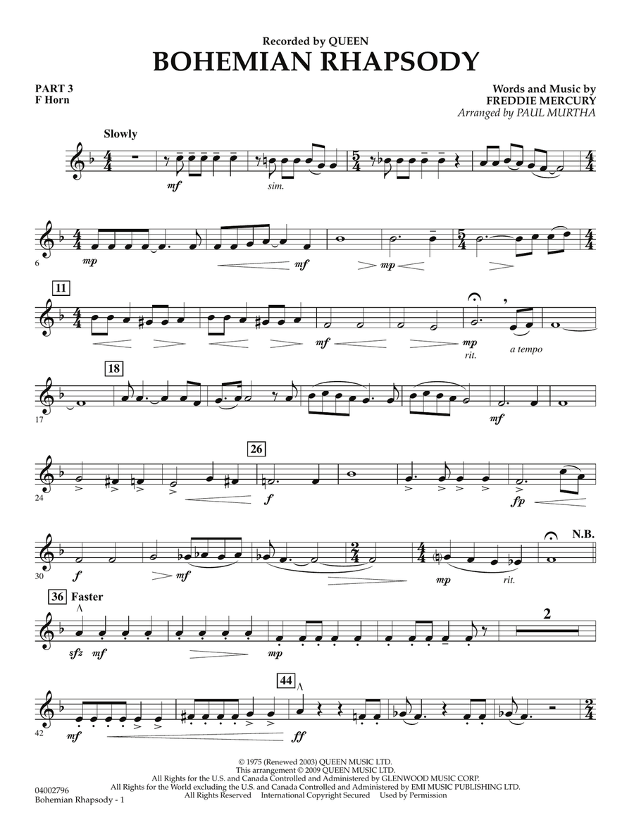 Bohemian Rhapsody - Pt.3 - F Horn Concert Band scores gallery preview page 1