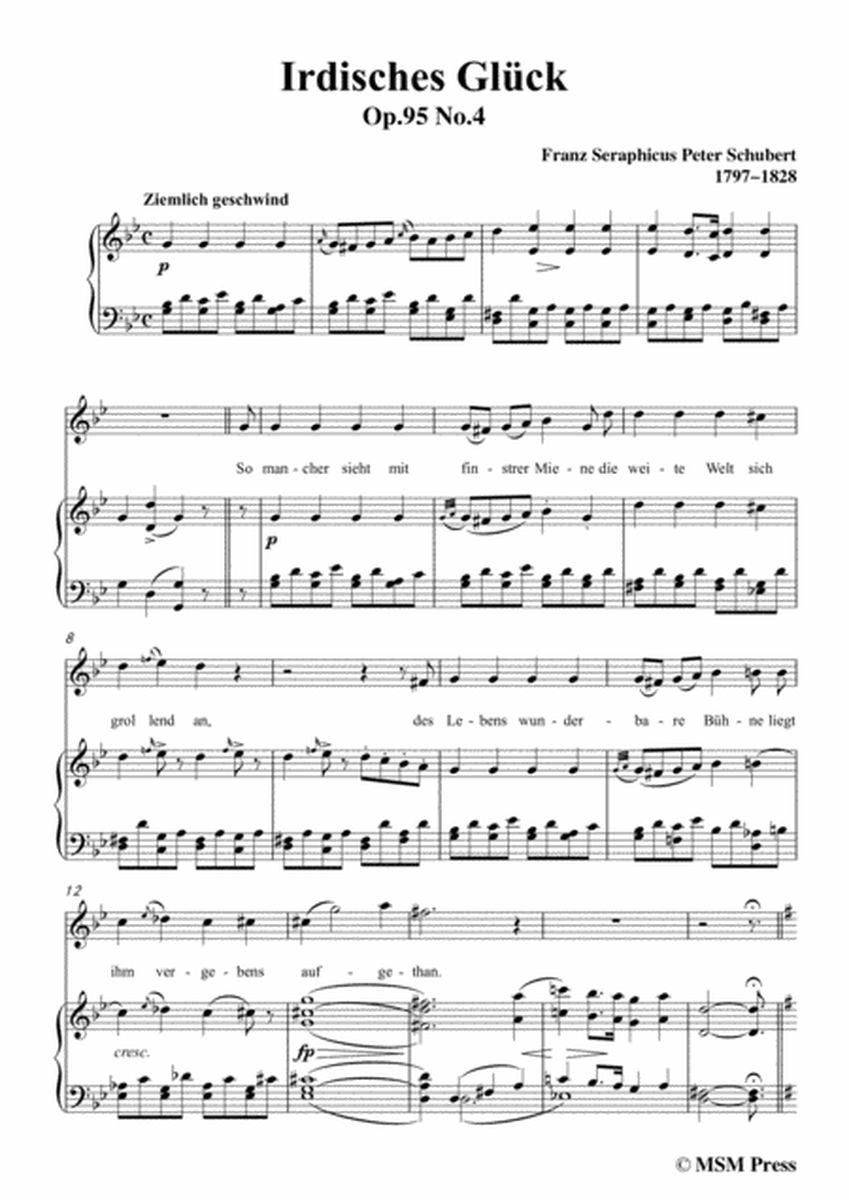 Schubert-Irdisches Glück,Op.95 No.4,in g minor,for Voice&Piano image number null