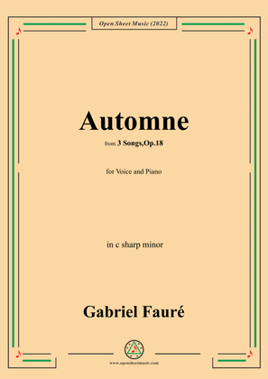 Book cover for Fauré-Automne,in c sharp minor,Op.18 No.3,from '3 Songs,Op.18'