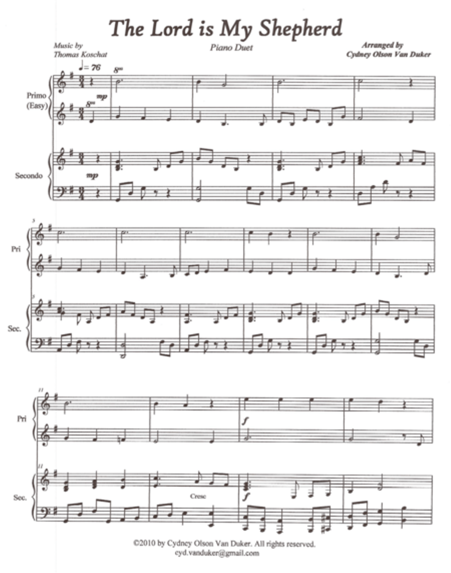 The Lord is My Shepherd piano duet Piano Duet scores gallery preview page 1