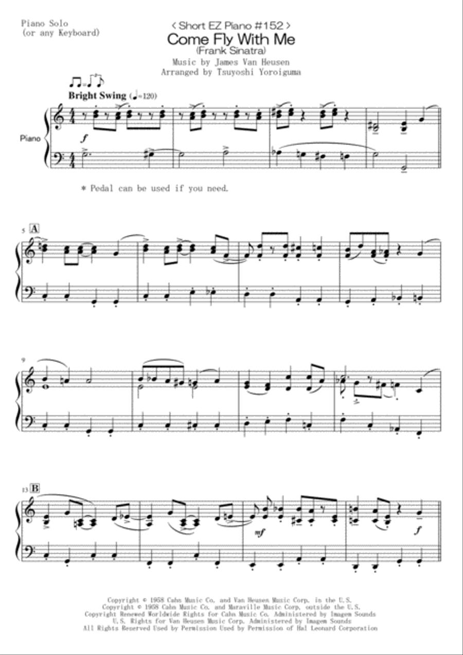Come Fly With Me Come Fly With Me Easy Piano scores gallery preview page 1