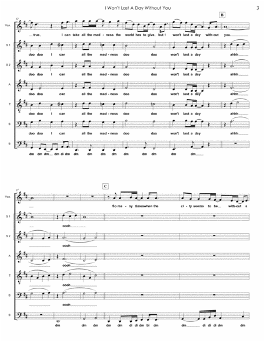I Won't Last A Day Without You 4-Part scores gallery preview page 3