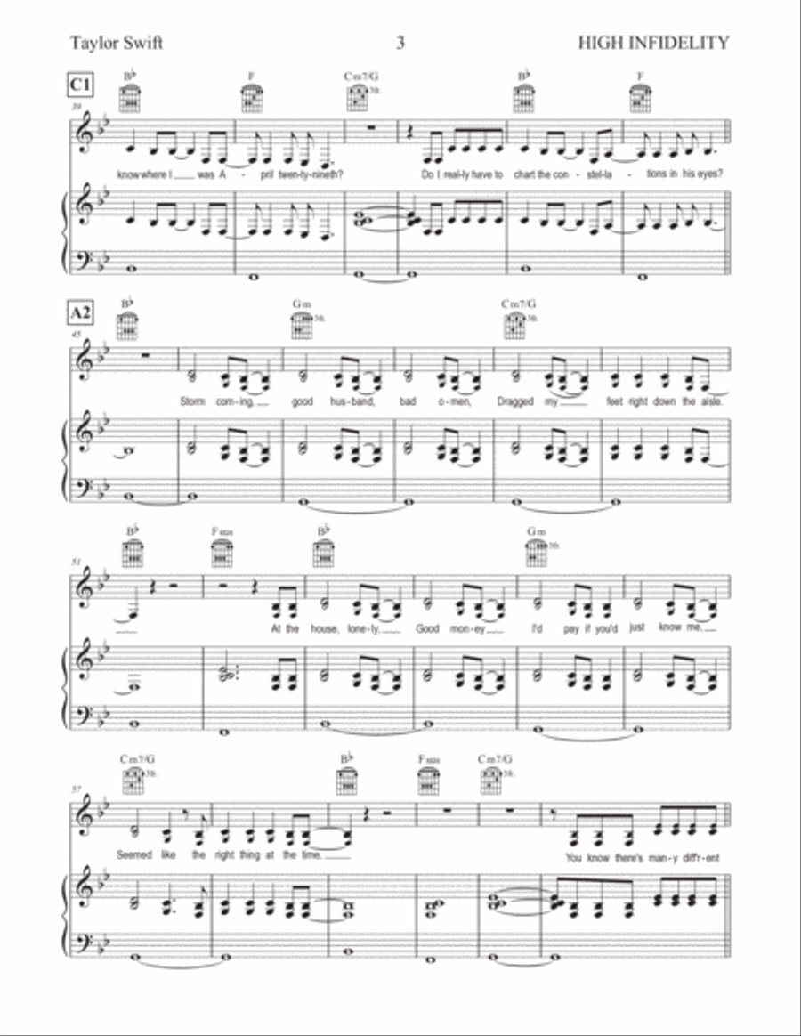 High Infidelity Piano, Vocal, Guitar scores gallery preview page 3