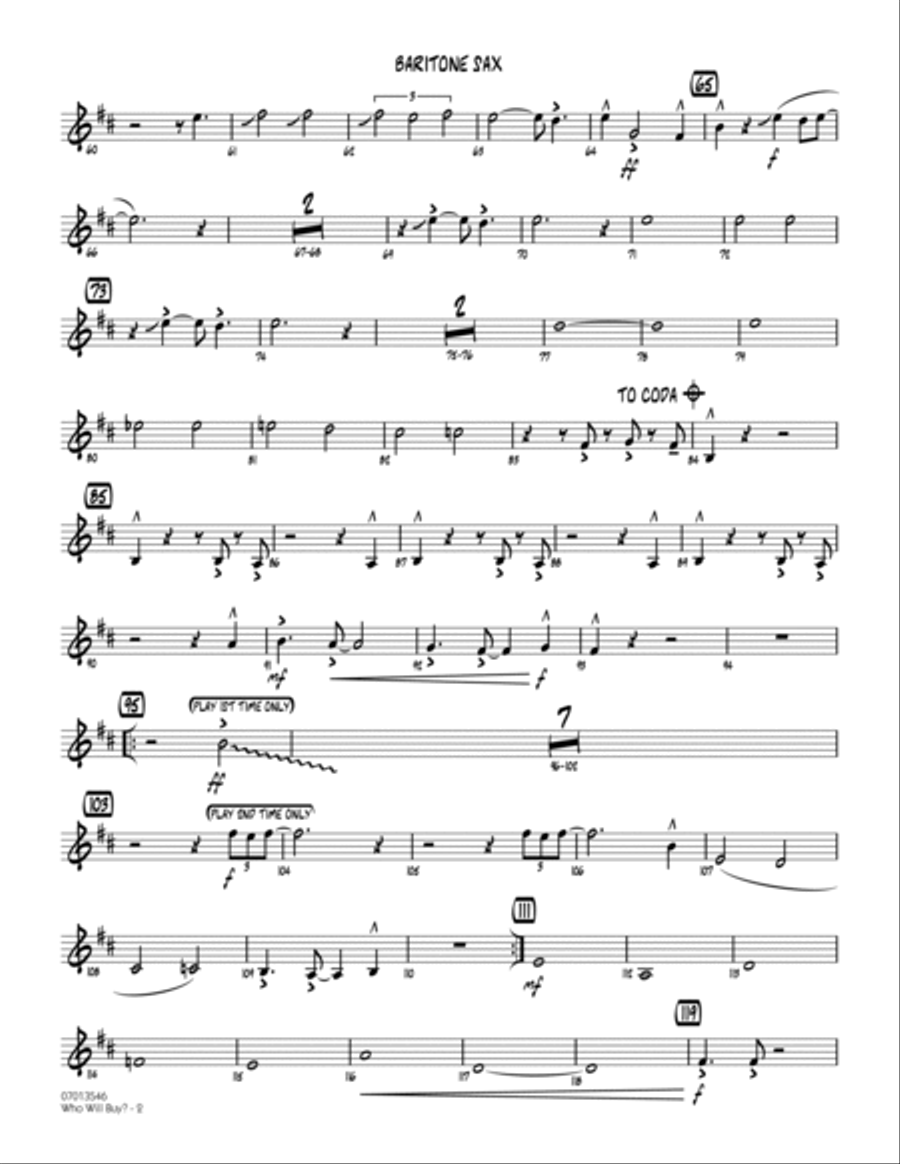 Who Will Buy? (from Oliver) (arr. Mark Taylor) - Baritone Sax Jazz Ensemble scores gallery preview page 2