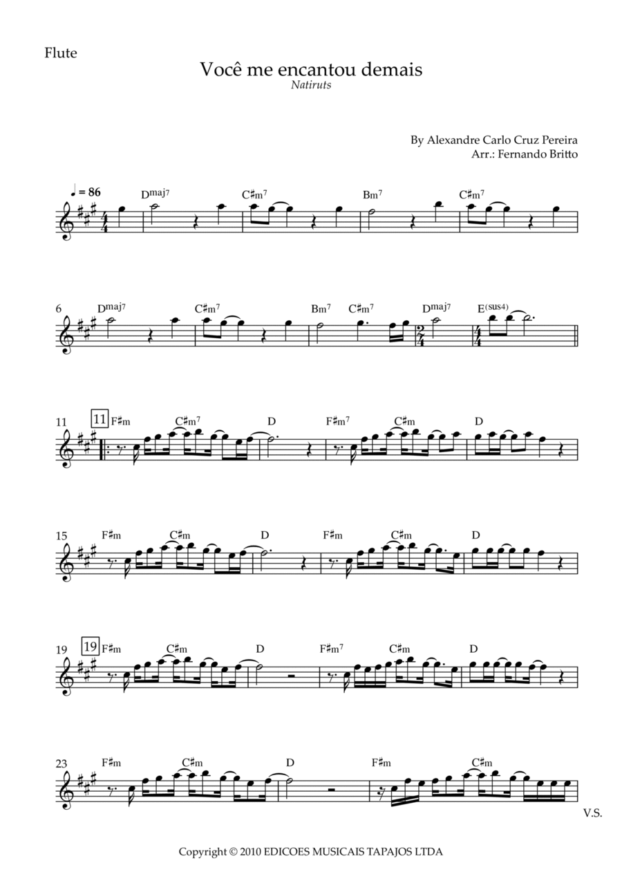 Voce Me Encantou Demais Flute Solo scores gallery preview page 1