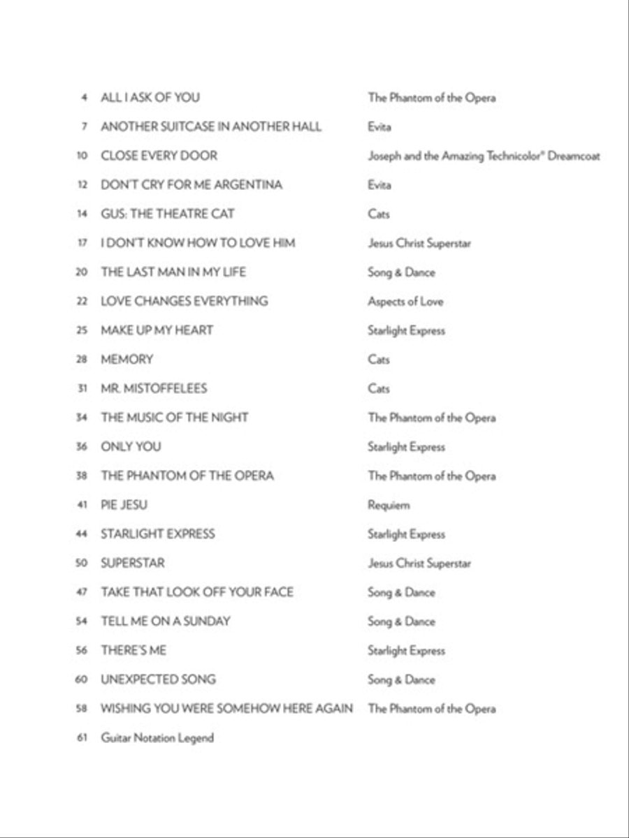 Andrew Lloyd Webber for Classical Guitar Acoustic Guitar scores gallery preview page 2