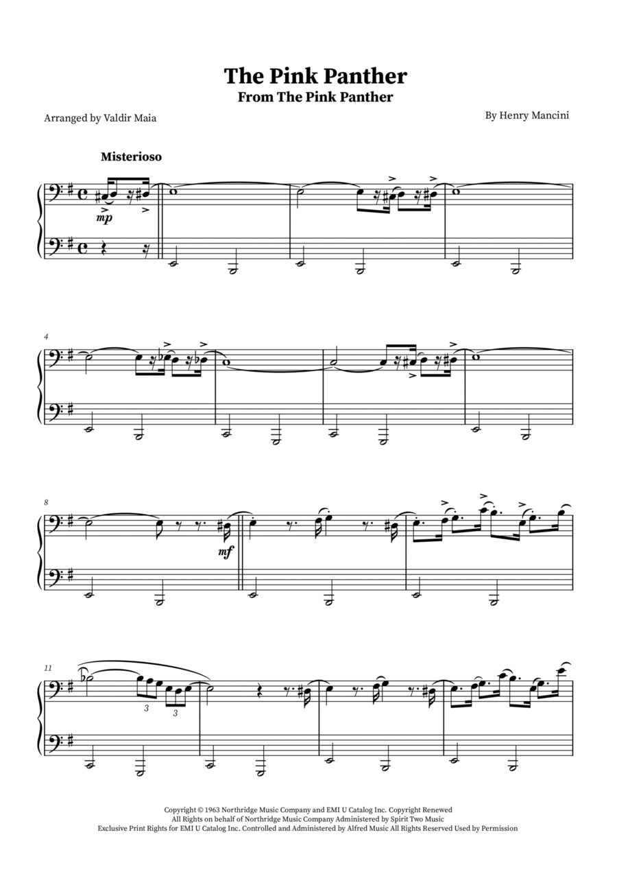 The Pink Panther Easy Piano scores gallery preview page 1