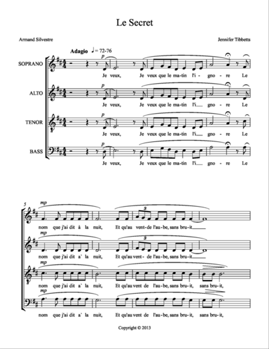 Le Secret SATB Jennifer R. Tibbetts 4-Part scores gallery preview page 1