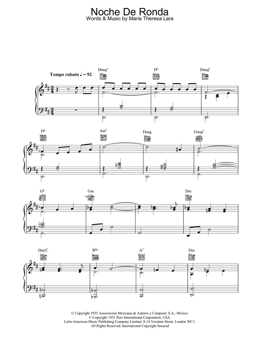 Noche De Ronda Piano, Vocal, Guitar scores gallery preview page 1