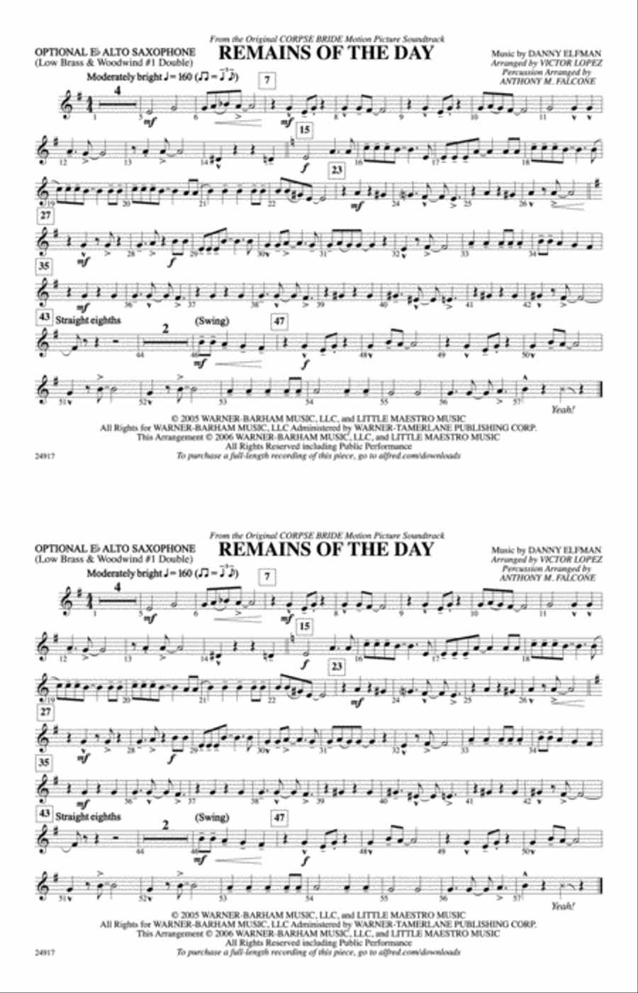 Remains of the Day (from Corpse Bride): Optional Alto Sax Marching Band scores gallery preview page 1