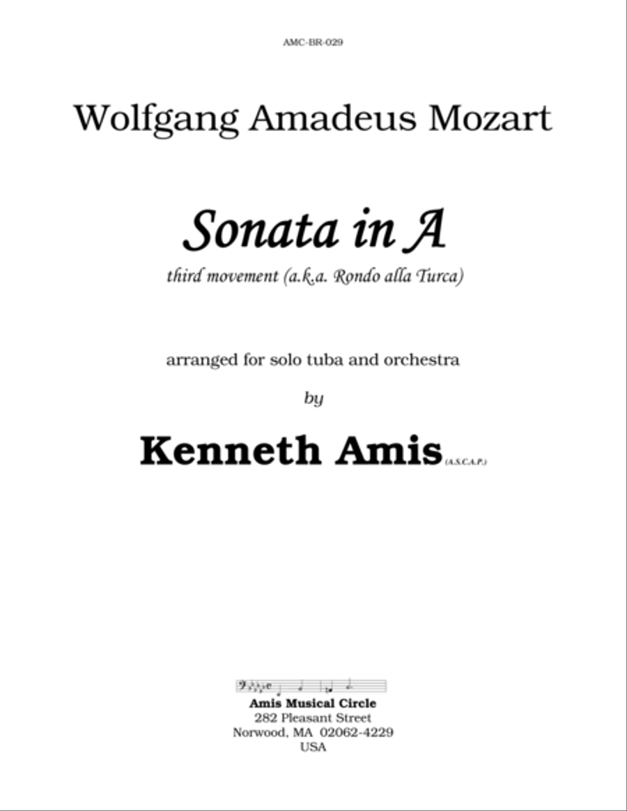 Piano Sonata in A (Third Movement --a.k.a. Turkish March) for tuba and chamber orchestra Chamber Orchestra scores gallery preview page 1