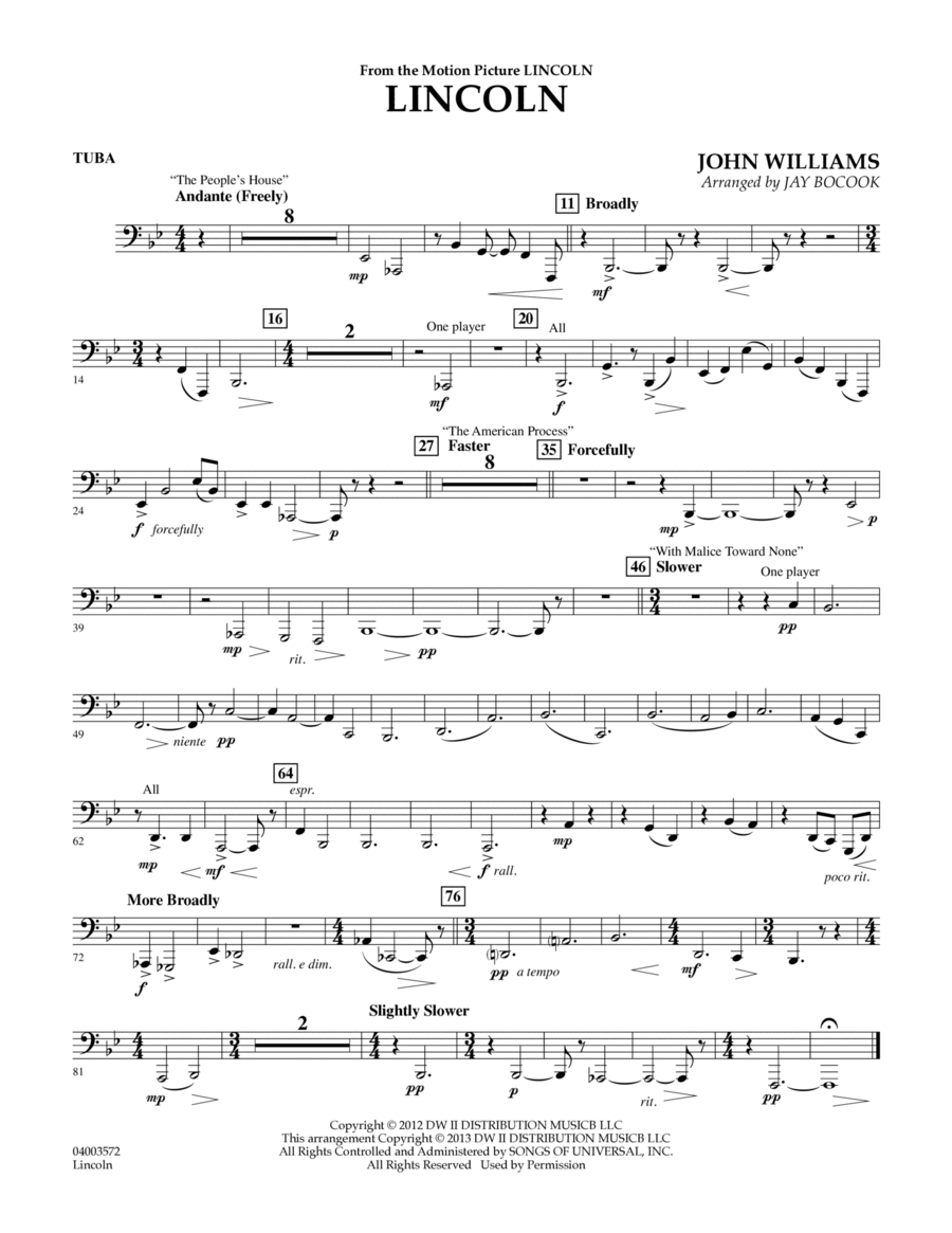Lincoln - Tuba Concert Band scores gallery preview page 1