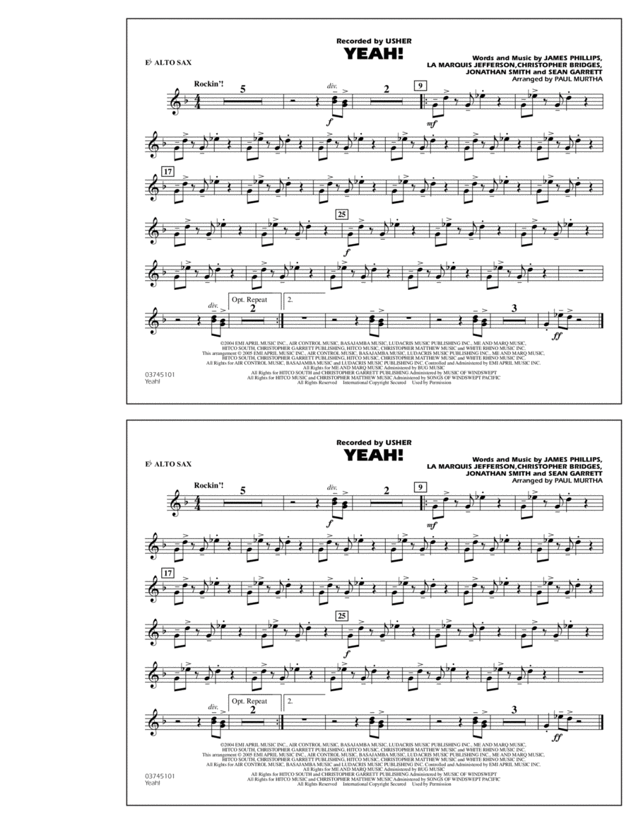 Yeah! - Eb Alto Sax Marching Band scores gallery preview page 1
