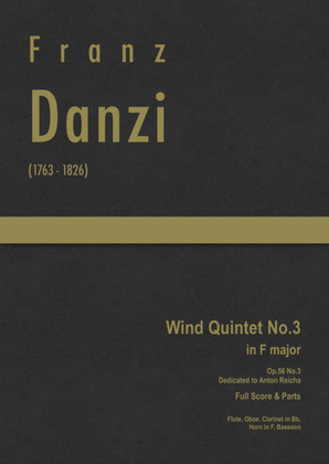 Book cover for Danzi - Wind Quintet No.3 in F major, Op.56 No.3