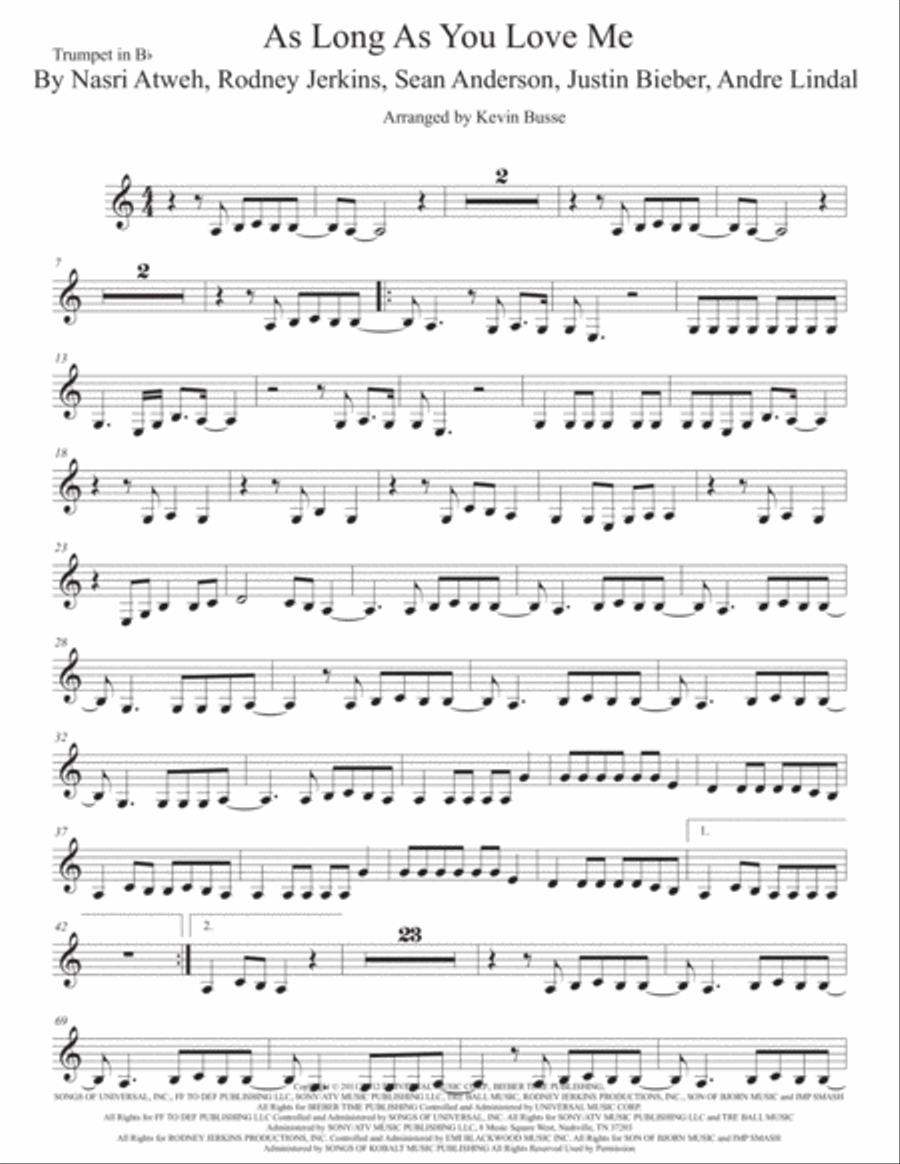 As Long As You Love Me Trumpet Solo scores gallery preview page 1