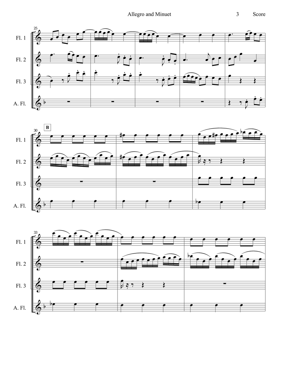 Allegro and Minuet for Flute Quartet Flute Quartet scores gallery preview page 4