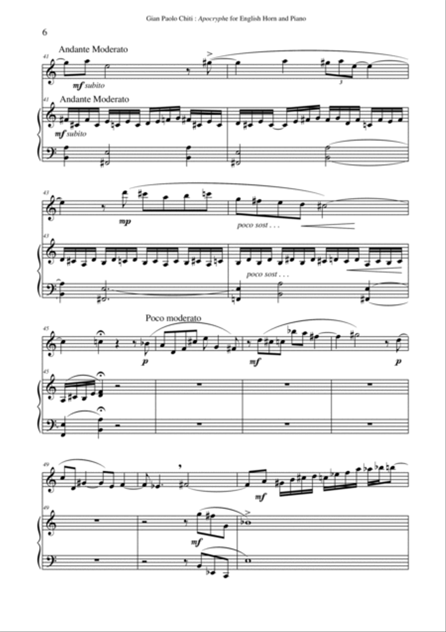 Gian Paolo Chiti ;:Apocryphe for english horn and piano English Horn scores gallery preview page 6