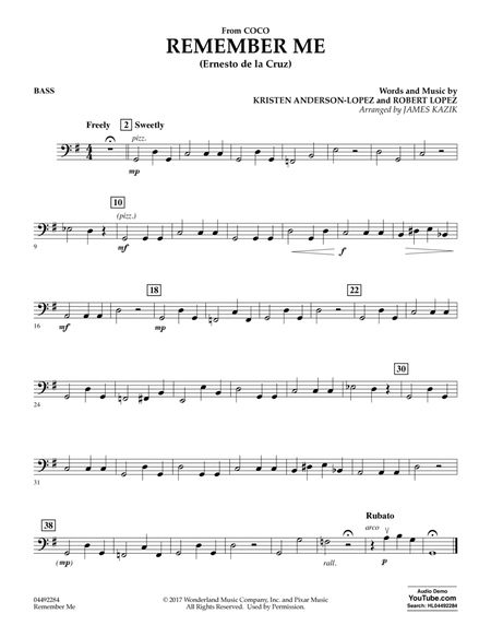 Remember Me (from Coco) (arr. James Kazik) - Bass