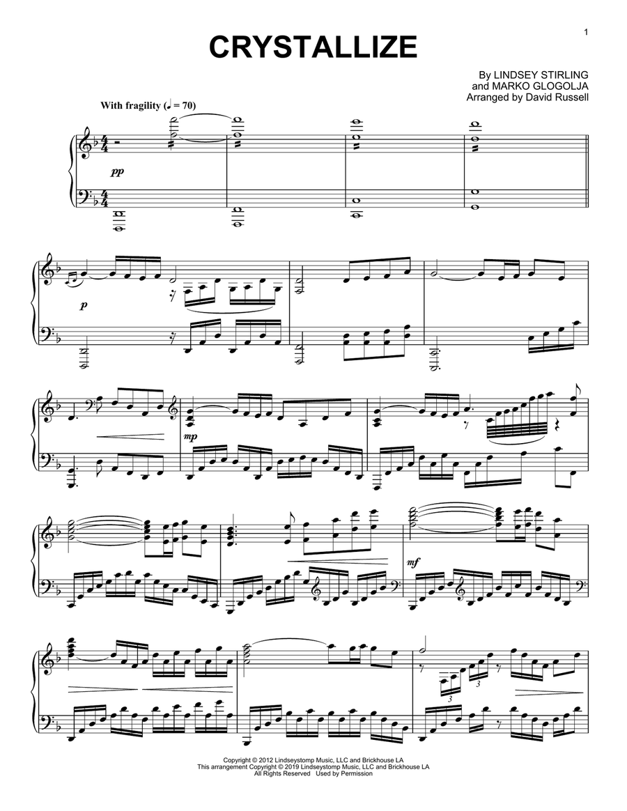 Crystallize Piano Solo scores gallery preview page 1