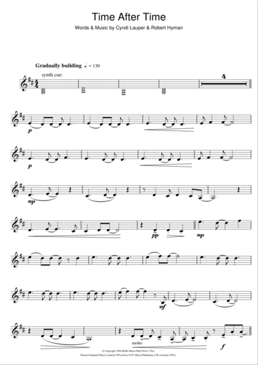 Time After Time Clarinet Solo scores gallery preview page 1