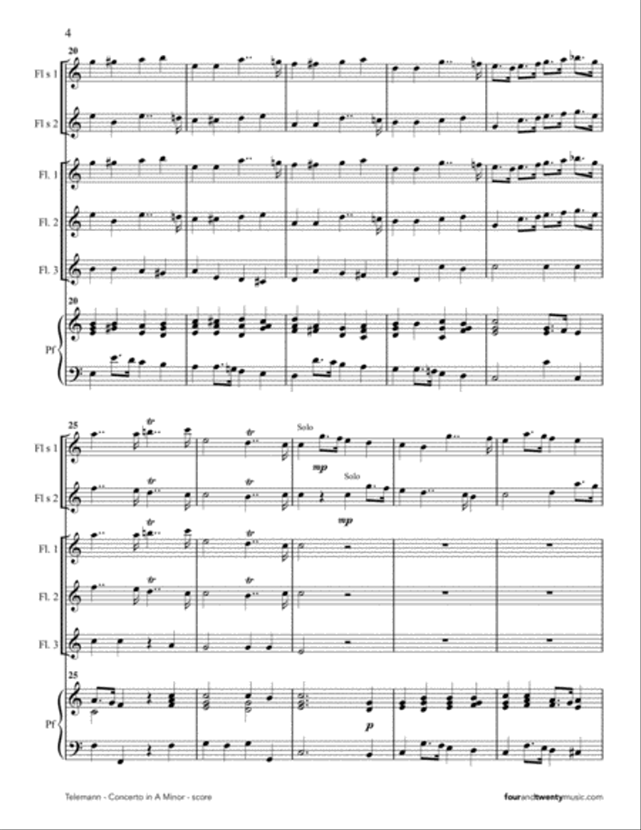 Concerto in A Minor, adapted for five flutes and piano Small Ensemble scores gallery preview page 4