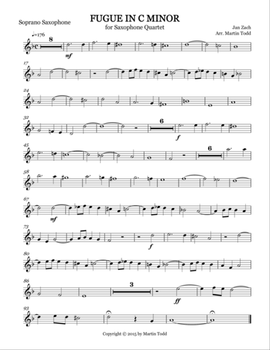 Fugue in C Minor for Saxophone Quartet (SATB) Saxophone Quartet scores gallery preview page 5