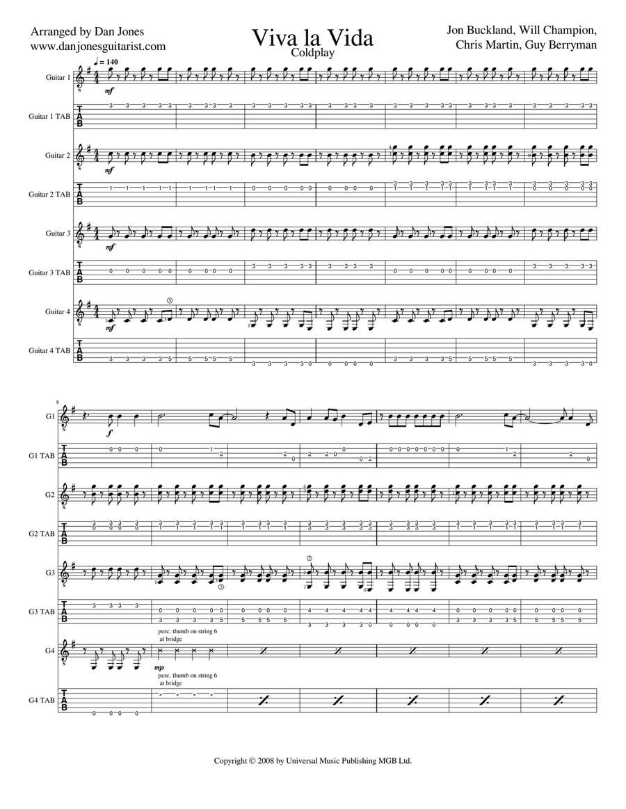 Viva La Vida Guitar Ensemble scores gallery preview page 2
