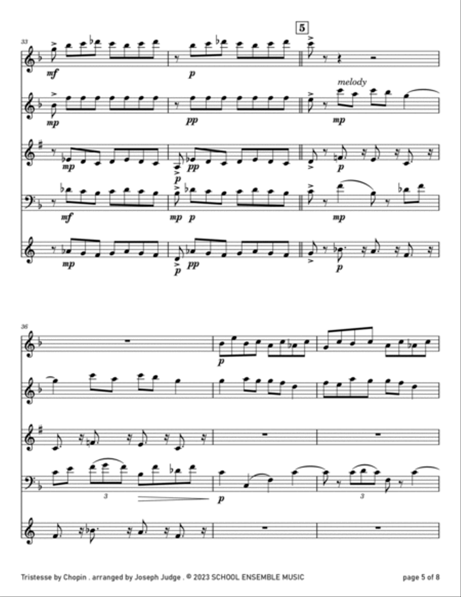 Tristesse by Chopin for Woodwind Quartet in Schools Woodwind Quartet scores gallery preview page 5