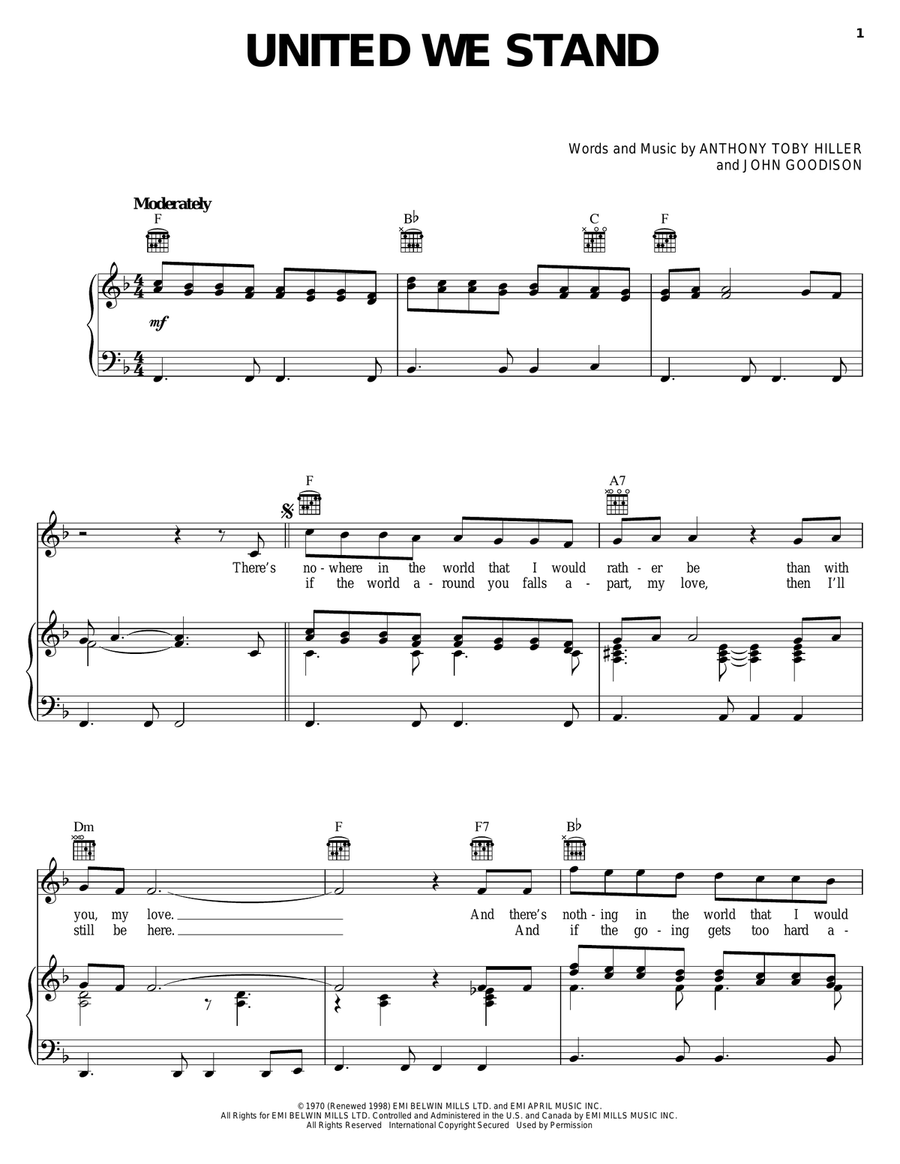 United We Stand United We Stand Piano, Vocal, Guitar scores gallery preview page 1