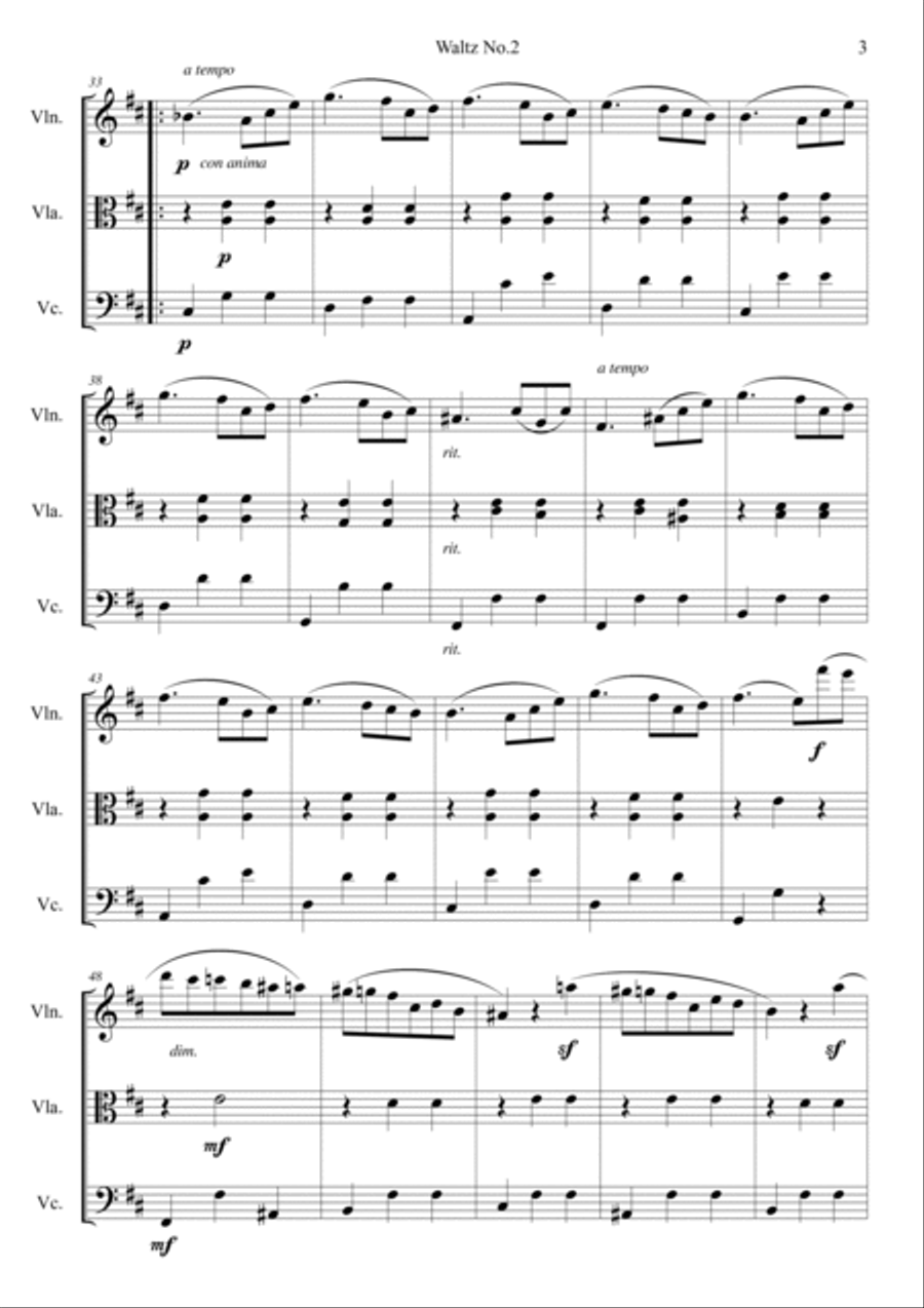 Waltz No.10 in B Minor Op.69, No.2 String Trio scores gallery preview page 3