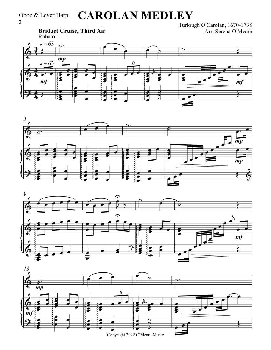 Carolan Medley, Duet for Oboe & Lever Harp Oboe scores gallery preview page 2
