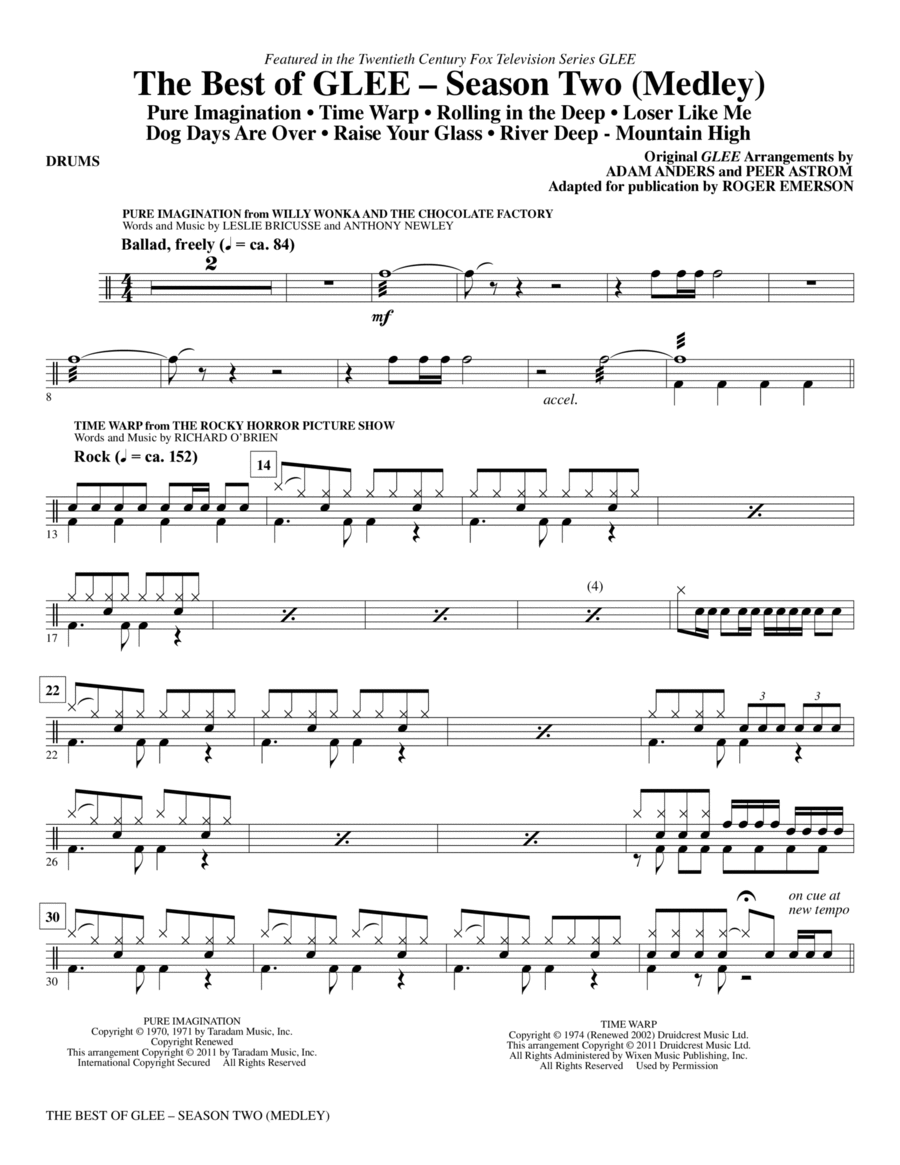 The Best Of Glee (Season Two Medley) - Drums Choir scores gallery preview page 1
