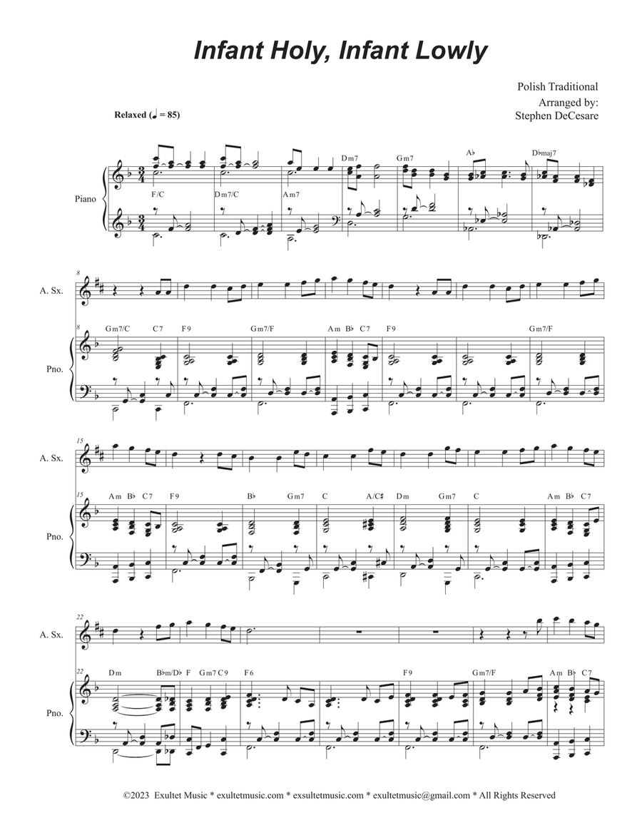 Infant Holy, Infant Lowly (Alto Saxophone and Piano) Alto Saxophone scores gallery preview page 1