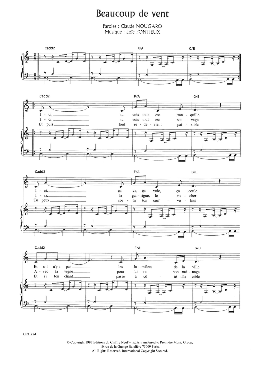 Beaucoup De Vent Beaucoup De Vent Piano, Vocal scores gallery preview page 1