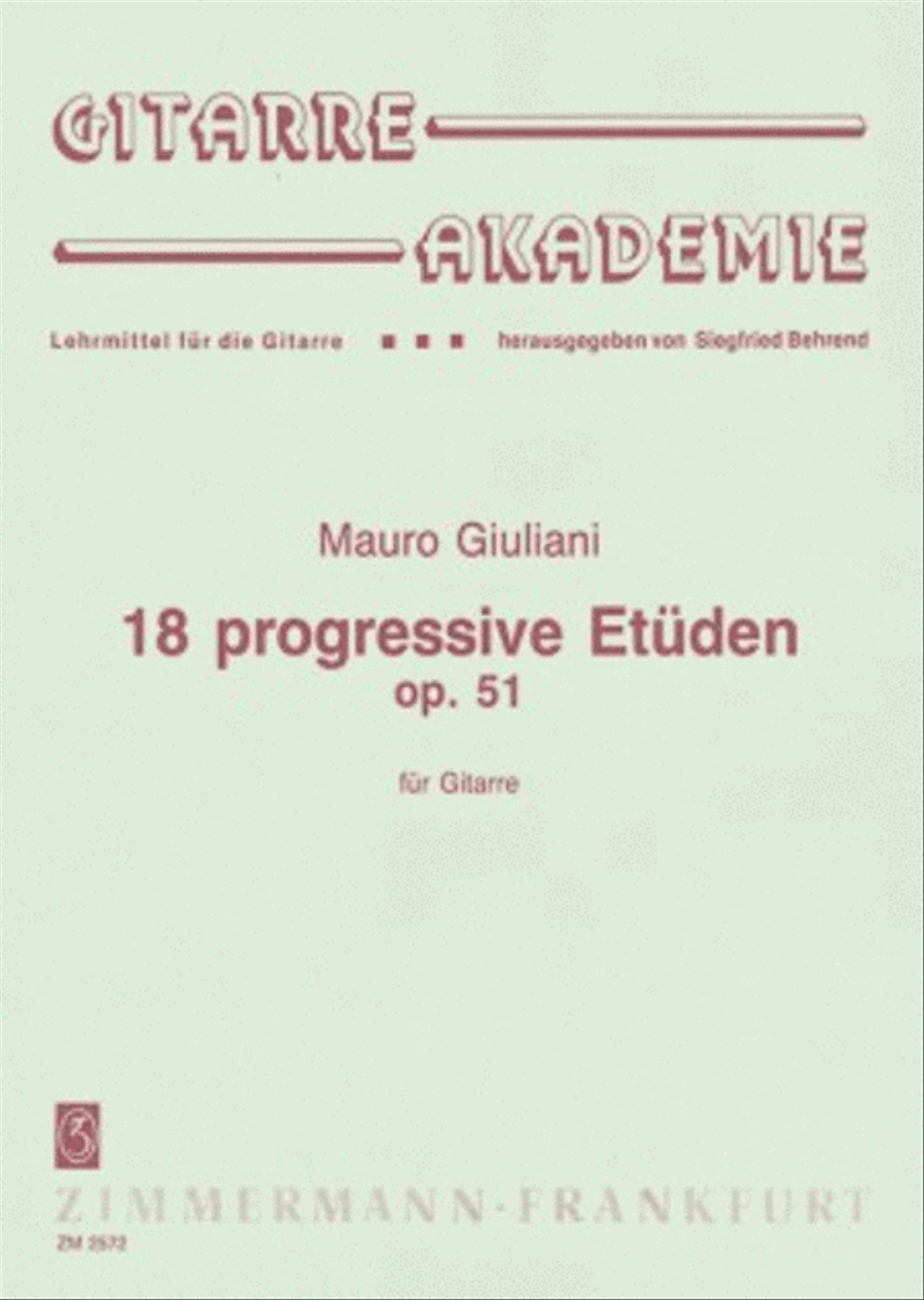 18 Progressive Etudes Op. 51 Classical Guitar scores gallery preview page 1